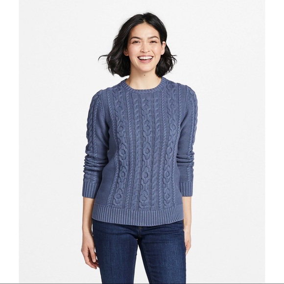 L. L. Bean Womens Mixed Cable Knit Crew (Navy) - Picture 2 of 6
